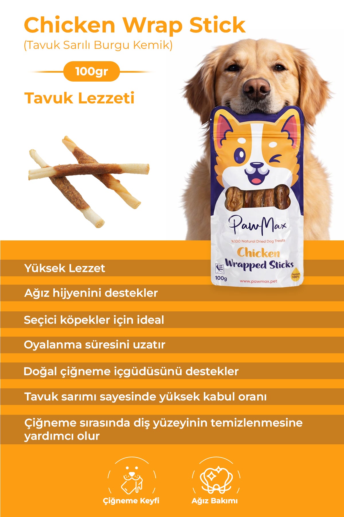 Chicken Wrapped Sticks - Natural Dried Dog Treats - Chicken Wrapped Sticks